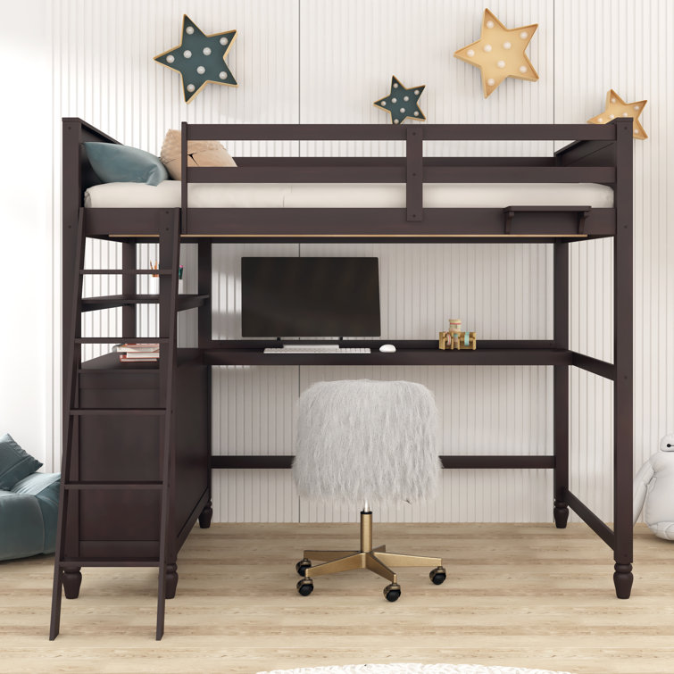 Harriet Bee Eralyn Full Solid Wood Loft Bed with BuiltinDesk by